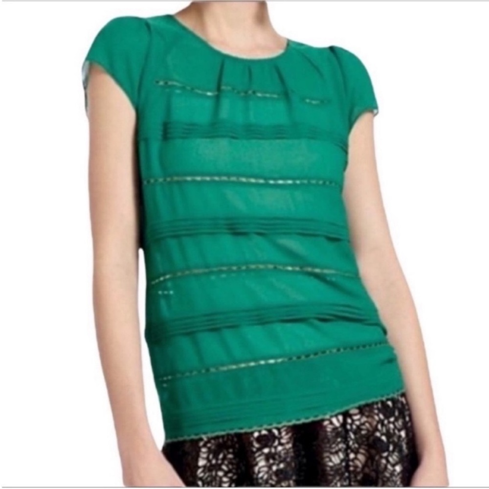 MOULINETTE SOEURS - ANTHROPOLOGIE striped pleated blouse NEW green